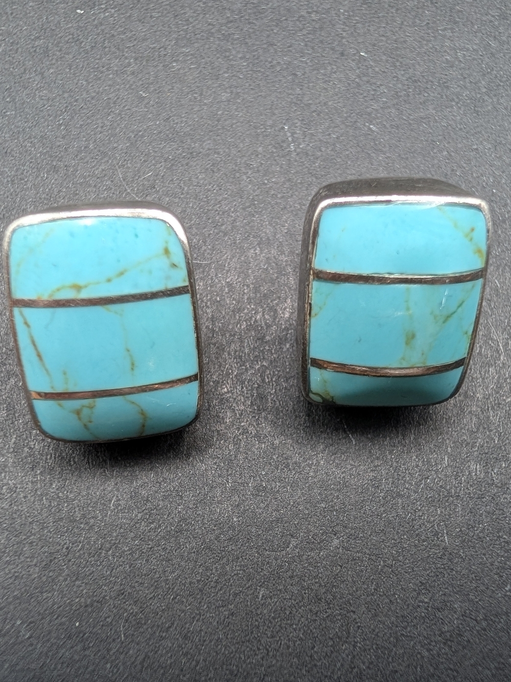 Turquoise Inlay Rectangle Stud Earrings - Women Jewelry